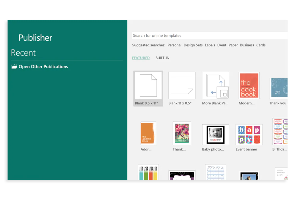 screenshot of Microsoft Publisher